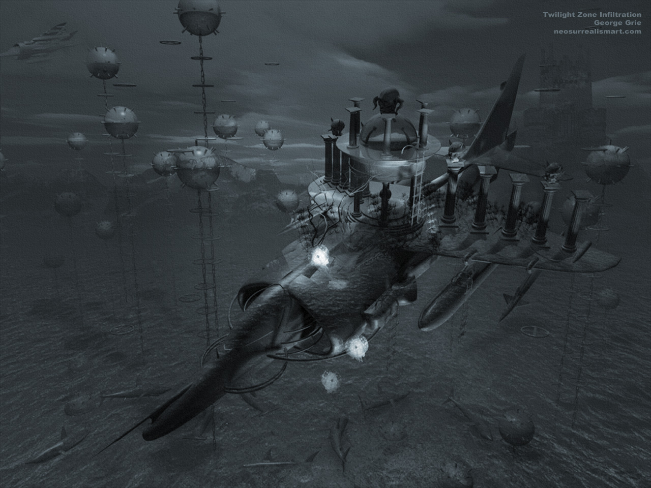 modern surrealism painting, contemporary surrealist graphic drawing, 3D Artist surrealism fantasy pictures: Limited Edition Prints Twilight Zone Infiltration. Artist certified signed limited edition archival Giclée prints. background, beam, beauty, blur, burst, clear, cliff, cloud, coast, down, fog, foggy, frame, front, haze, heaven, land, landscape, light, luminous, mist, misty, mountain, nature, ray, reflection, rise, sea, seashore, shiny, shoot, side, smoke, spray, sundown, sunrise, sunset, twilight, water, wide, 